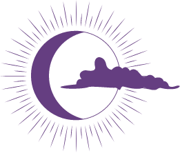 A dark purple cloud is in front of a sun drawn in purple ink with rays bursting from it. The sun has a partial shadow on the left in the form of a dark purple crescent.